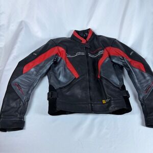 Vintage Polo Motorrad Racing Leather Motorcycle Jacket Black Red CE Armor Mens